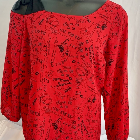 Torrid Verbiage Print Bow One Shoulder Blouse New - Picture 4 of 12